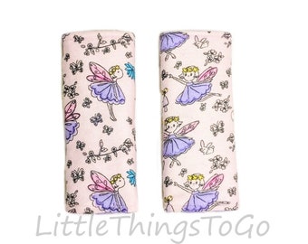 Pair of Fairy car seat strap covers  - Fairies car seat strap covers - Reversible lilac strap covers-  Stroller strap covers