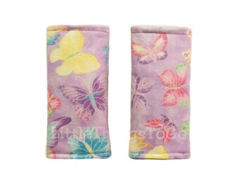 Butterfly car seat strap covers - Girls car seat strap covers - Butterflies strap covers - Lilac strap covers - Stroller straps covers