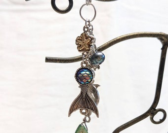Mermaid Charm Keychain – Pearl & Bead Backpack Accessory - Bag charm