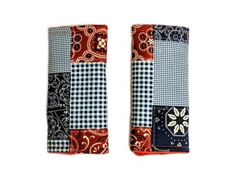 Patchwork bandana car seat strap covers - reversible car seat strap covers -  Stroller strap covers- blue car seat strap covers