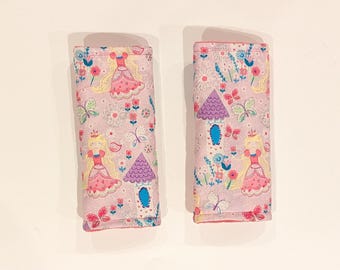 Princess Car Seat Strap Covers - Reversible Minky, Floral Cotton