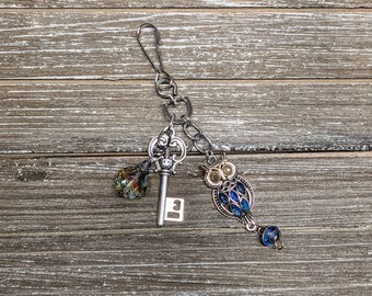 Owl Keychain with Key & Crystal Charms - Backpack Charm
