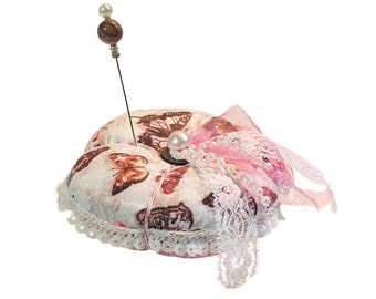 Handmade Butterfly Pincushion – Pink Cotton Sewing Cushion