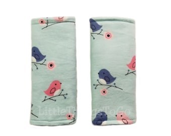 Birds car seat strap covers - flannel car seat strap covers- Reversible car seat strap covers - Stroller strap covers