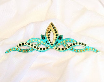 Rhythmic Gymnastics Crown – Green Gold Rhinestone Hair Accessory