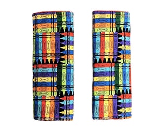 Pair of car seat strap covers - crayons car seat strap covers - Stroller strap covers - reversible strap covers - red strap covers