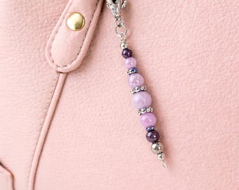 Handmade Amethyst Bag Charm • Beaded Gemstone Keychain