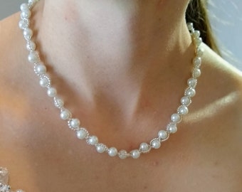 Pearl Necklace"Dove"/ White or Ivory/ Hand-Beaded Simple Pearl Bridal Necklace/ Wedding/ Bridesmaid/ Mother of Bride/ Simple/  Elegant/ Prom