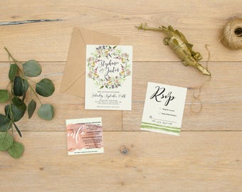 Watercolor floral Wedding Invitation Suite, DIY, Rustic, Bohemian, Country, Custom, Foliage, flowers, watercolor