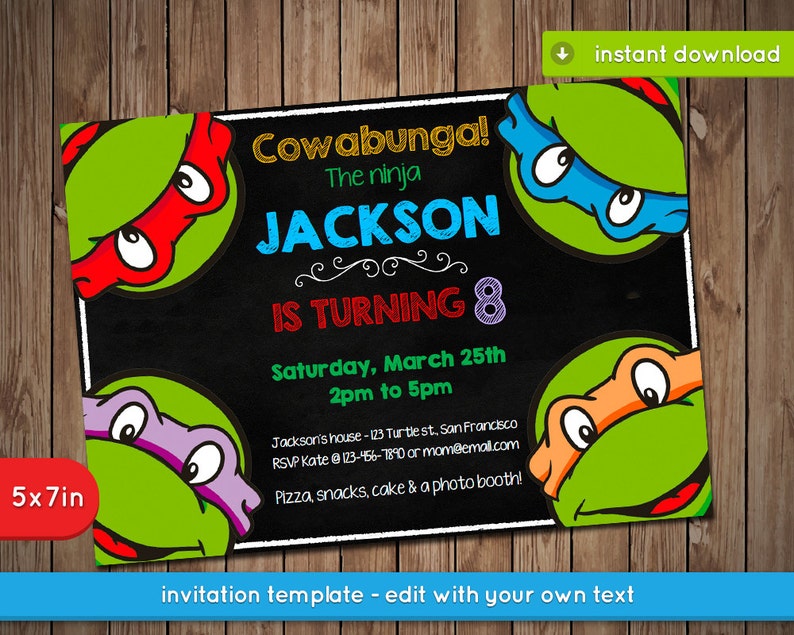 Teenage Mutant Ninja Turtles Invitation - TMNT Printable birthday social gathering invite - PDF Quick Obtain picture regarding Printable Ninja Turtle Invitations named Teenage Mutant Ninja Turtles Invitation - TMNT Printable birthday celebration invite - PDF Instantaneous Down load