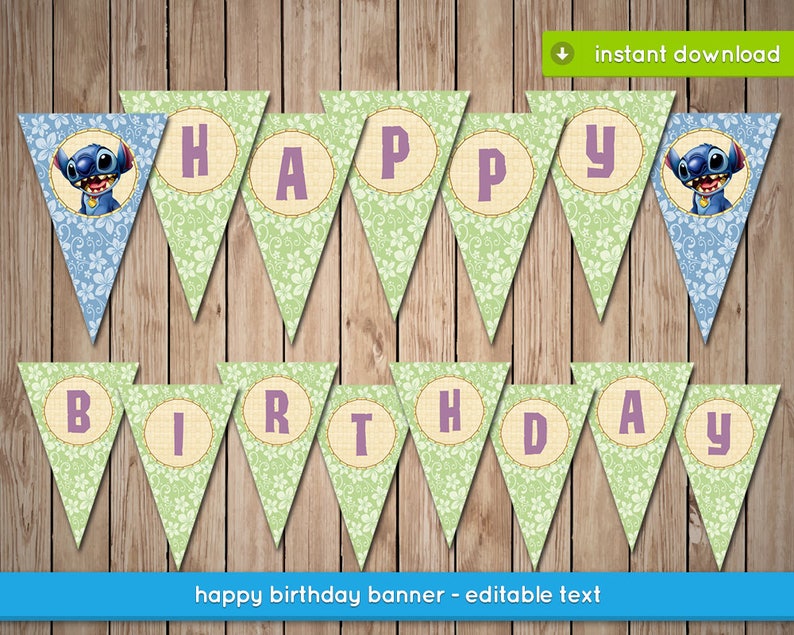 lilo and stitch banner printable happy birthday party banner etsy