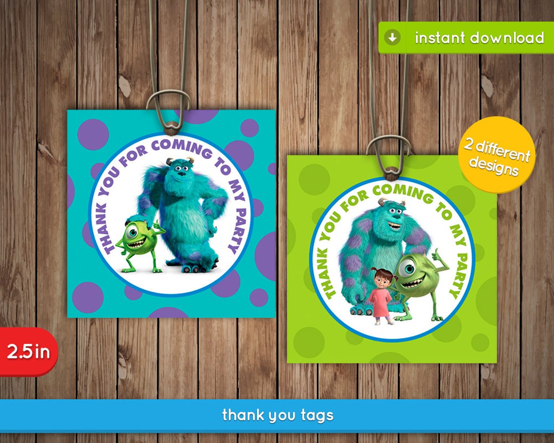 Monsters Inc Thank You Tags Printable thank you tags | Etsy