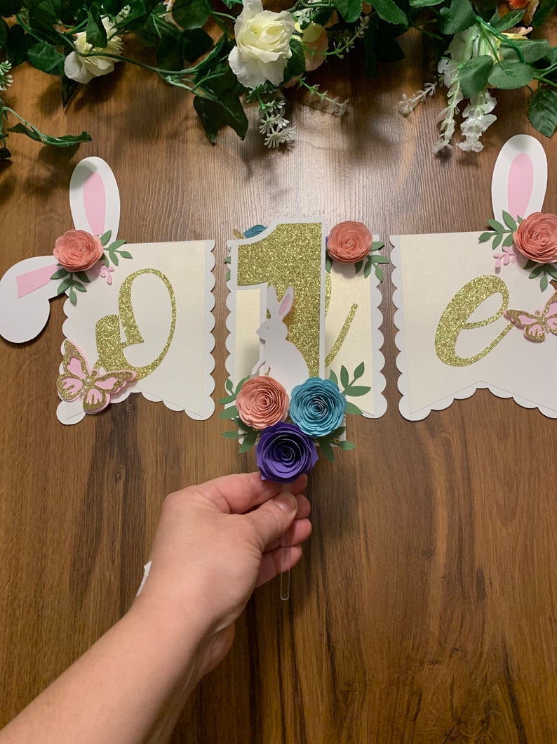 Some bunny is one bunny one Bunny one high chair banner Bunny floral banner 1st birthday Bunny theme Some Bunny is One Highchair Banner