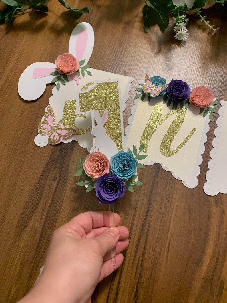 Some bunny is one bunny one Bunny one high chair banner Bunny floral banner 1st birthday Bunny theme Some Bunny is One Highchair Banner