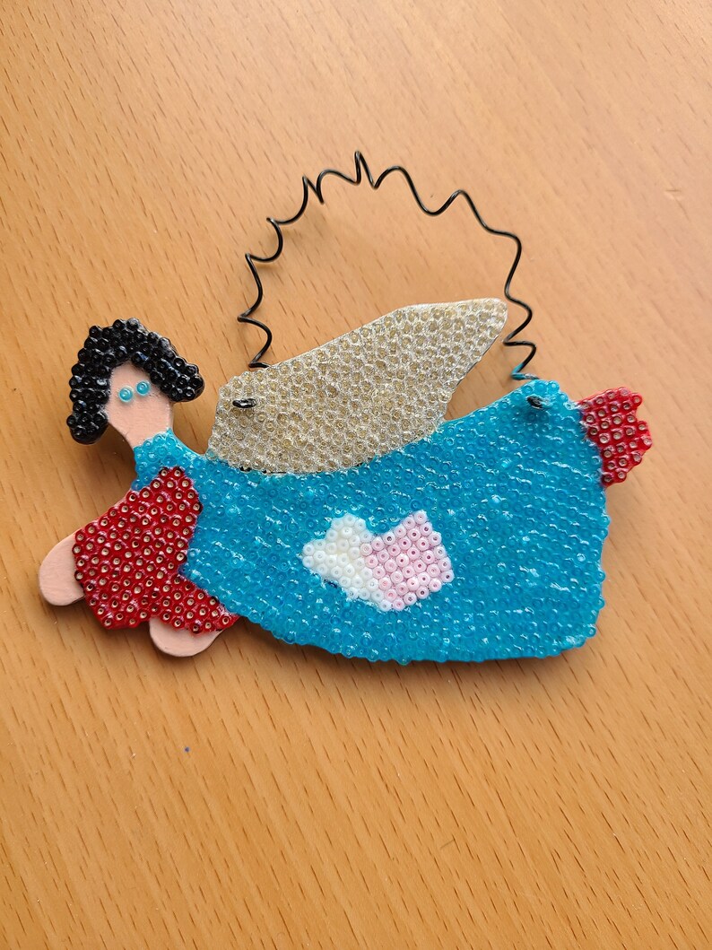 beaded ornament Christmas ornament unique ornament seed beads handmade wood ornament angel