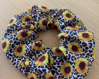 Leopard sunflowers scrunchie