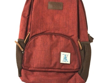 red canvas backpack