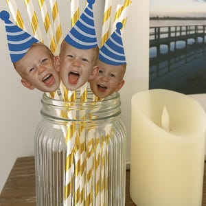 Birthday Party Face Straws: Custom Face Birthday Straws, Birthday Party Decor, Birthday Hat Straws, 30th Birthday Decor, 21st Birthday Decor