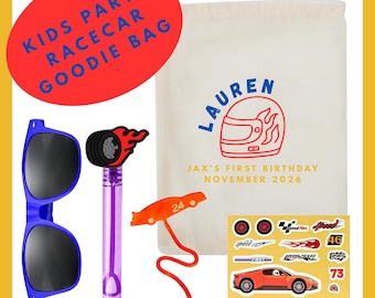 Recuerdos de fiesta de cumpleaños con temática de coches de carreras: Recuerdos personalizados para fiestas infantiles, bolsas de dulces personalizadas, cumpleaños con temática de coches de carreras, primer cumpleaños de niño.