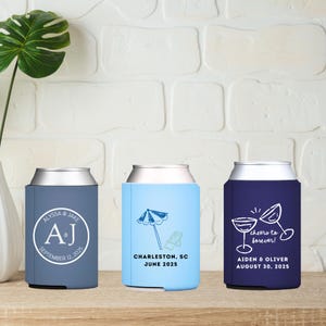 Custom Wedding Koozies: Bulk Wedding Koozies, Elegant Wedding Can Coolers, Monogramed Wedding Koozies, Initials Koozies for Weddings