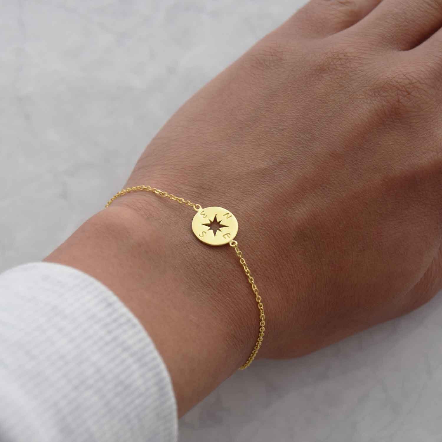 Gold compass bracelet, compass bracelet, dainty disc bracelet, layeri…