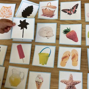 Tarjetas de sombras de verano - Imprimibles Montessori - Actividad para niños en edad preescolar - Estudio de unidad de educación en casa - Bolsa de actividades con flores de playa y océano