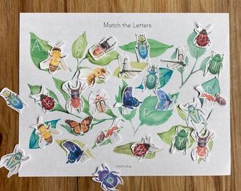 Alphabet Letter Matching Busy Book Binder Page - Bug Insect Butterfly Leaf Nature Activity - Kindergarten PreK Toddler Montessori SUMMER