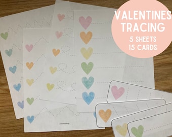 Valentines Tracing Sheets - Pre Writing Line Trace - Preschool Toddler Handwriting - Hearts Winter Activity - Valentine Drawing - Practice
