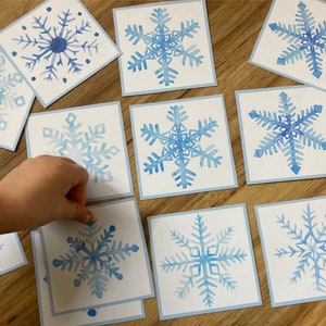 Jogo de correspondência de flocos de neve - Atividade de cartão pré-escolar - Bolsa de atividades de inverno Montessori - Pré-escola, jardim de infância - Natal, educação domiciliar - Neve para crianças pequenas