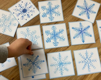 Snowflake Matching Game - Preschool Card Activity - Montessori Winter Busy Bag - PreK Kindergarten - Christmas Homeschool - Toddler Snow