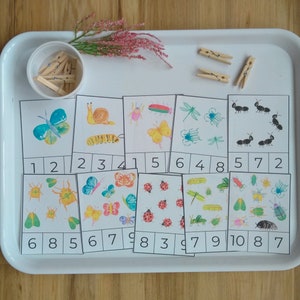 Bugs & Butterflies 1-10 Number Clip Counting Cards - Montessori Nature Activity - Insect Unit Study Toddler Preschool Kindergarten PRINTABLE