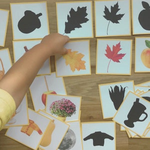 Cartes assorties automne ombre - activité Montessori à imprimer - sac occupé préscolaire bambin maternelle - pomme citrouilles pour Thanksgiving