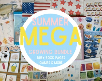 Summer Bundle - Busy Book Learning Binder - Preschool Kindergarten Printable - Matching Colors Games Ocean Beach Nature -Toddler Homeschool