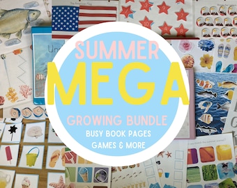Summer Bundle - Busy Book Learning Binder - Preschool Kindergarten Printable - Matching Colors Games Ocean Beach Nature -Toddler Homeschool