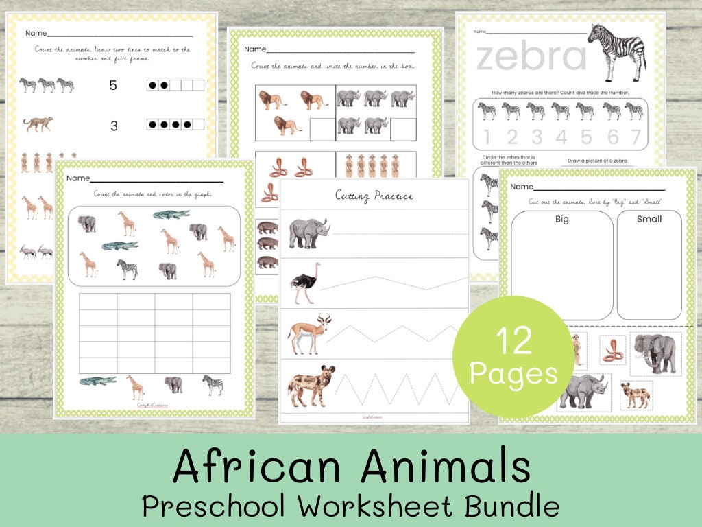african animal worksheet bundle counting sorting cutting etsy new zealand