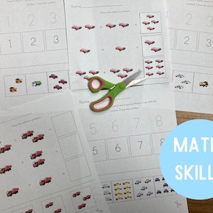Cars Cut and Paste Worksheets - Printable Transportation Trucks - Preschool Toddler Scissor Skills - Colors Numbers Alphabet Matching - PDF image 4