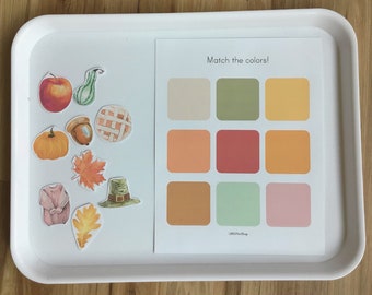 Fall Color Matching Busy Book Printable - Montessori Watercolor Learning Binder - Preschool Toddler Sorting - Pumpkin Apple Autumn Activity