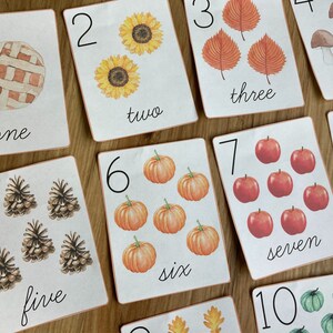 Cartes de 1 à 10 chiffres - Thème de l'automne - Préscolaire, garderie, classe primaire - Activité mathématique - Montessori simple - Jardin d'enfants