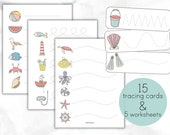 Summer Beach Pre-Writing Line Tracing - Handwriting Practice - Busy Bag Cards - Worksheets - Toddler PreK Kindergarten Ocean Fish Busy Book