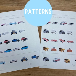 Cars Cut and Paste Worksheets - Printable Transportation Trucks - Preschool Toddler Scissor Skills - Colors Numbers Alphabet Matching - PDF image 8