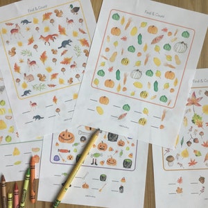 Find and Count - Fall Autumn iSpy Printable - Back to School - Seek & Find Search Activity - Counting Worksheets - Preschool Kindergarten
