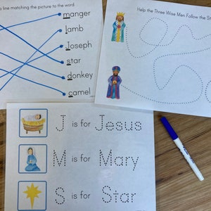 Nativity Line Tracing - Christmas Pre-Writing Practice - Busy Book Activity Page - Preschool Toddler Printable - Handwriting Learning Binder