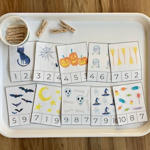 Halloween Number Clip Counting Cards - 1-10 Montessori Preschool Activity - Toddler Kindergarten Printable - Homeschool Math - Fall Autumn