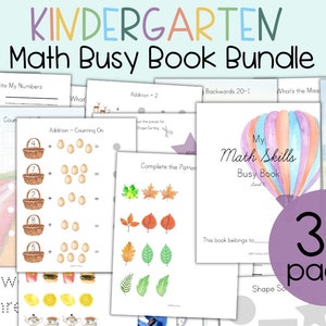Kindergarten Printable Math Busy Book - Addition Subtraction Patterns Shapes Counting Skills Practice Review - Fall Montessori  Homeschool