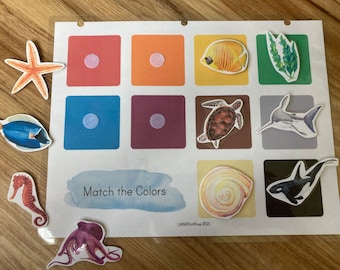 Ocean Color Matching - Summer Busy Book - Sea Fish Nature Study - Preschool Toddler Printable Activity - Learning Game - Daycare Montessori