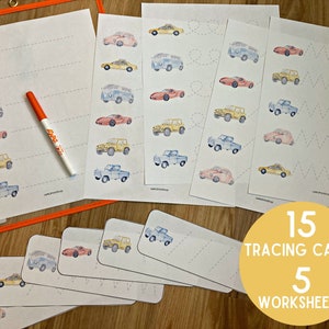 Cars Trucks Line Tracing Cards & Worksheets - Pre-Writing Handwriting Practice - Toddler Preschool Boy Printable - Busy Book Bag Binder