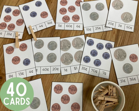 money coin counting clip cards kindergarten 1st 2nd grade etsy