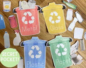 Recycle Sorting Activity - Trash Preschool Toddler Printable - Reduce Reuse Environment Game - Earth Day Kindergarten - Montessori Learning