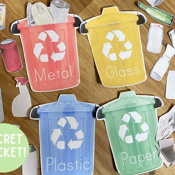 Recycle Sorting Activity - Trash Preschool Toddler Printable - Reduce Reuse Environment Game - Earth Day Kindergarten - Montessori Learning