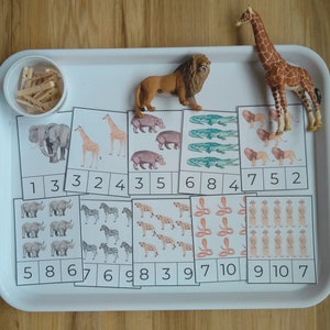 Number Clip Cards - African Animals Safari Savanah - Counting 1-10 - Preschool Math Printable  Montessori Busy Bag - Kindergarten Homeschool